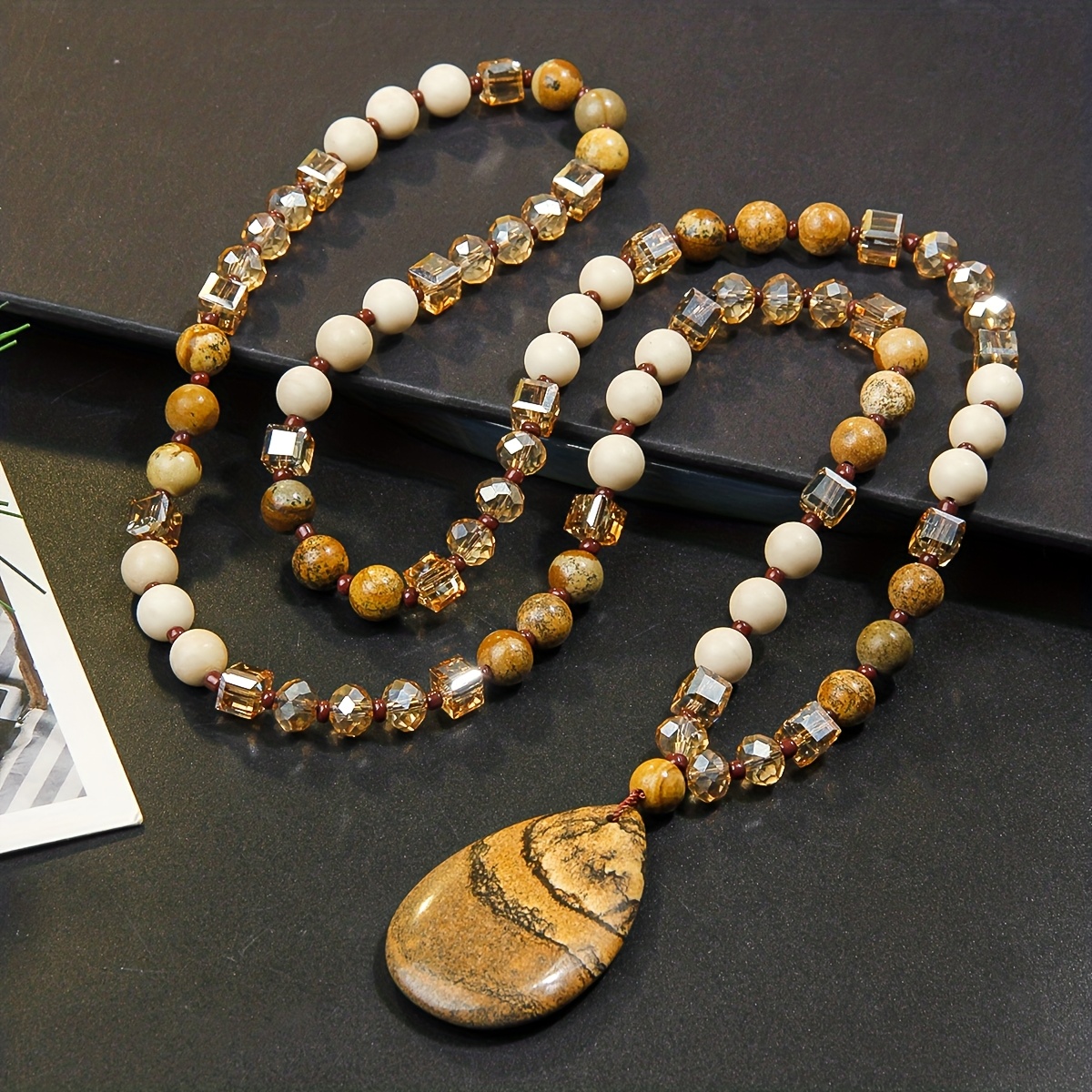 Fashionable Vintage Style Natural Stone Pendant Necklace, Gift